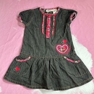 Vintage Carter’s Charcoal Black Denim Sweet Heart Dress Valentines size 4T